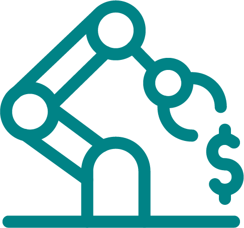 Icon of robot arm over dollar sign.