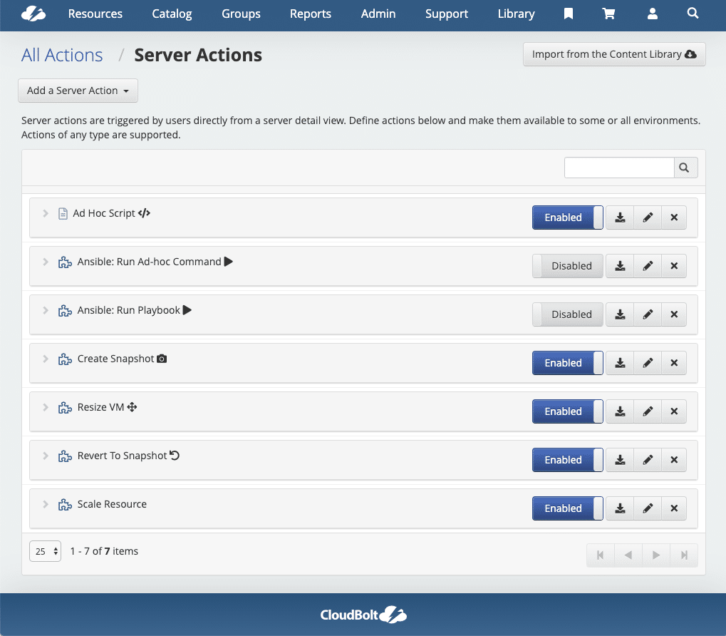Server Actions showing the Resize VM option (source)