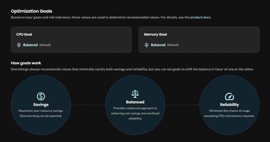 StormForge’s configurable optimization goals (source)